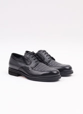 Siyah Gri Nakış Detaylı Erkek Klasik Ayakkabı - Oggi Shoes